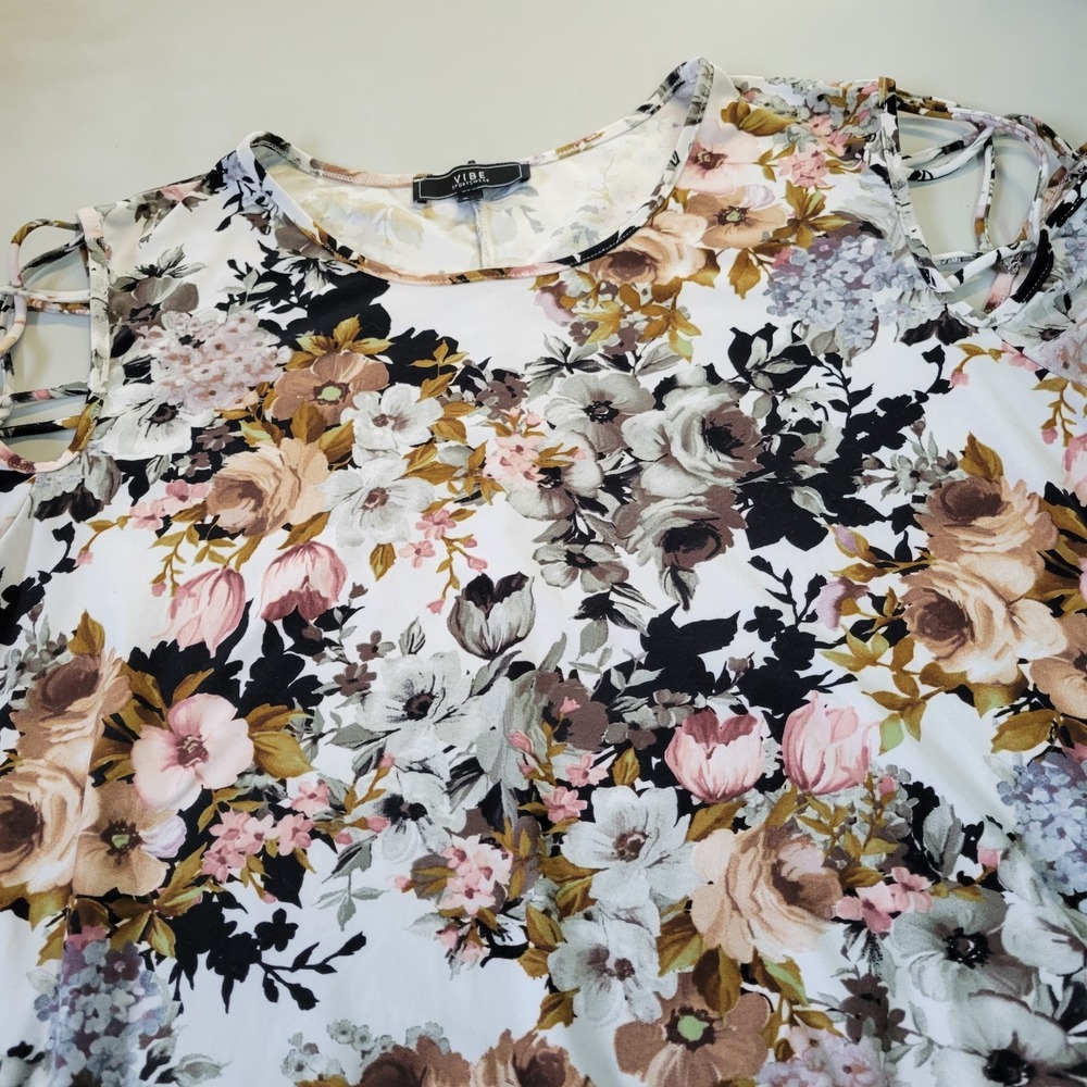 Vintage Vibe Sportswear Women's 2XL Cold Shoulder Floral Print Jersey Dress